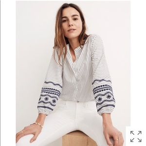 Madewell Striped Embroidered Sleeve Shirt